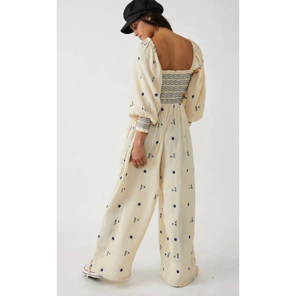 NEW FREE PEOPLE dahlia embroidered jumpsuit in washed out - Picture 2 of 3